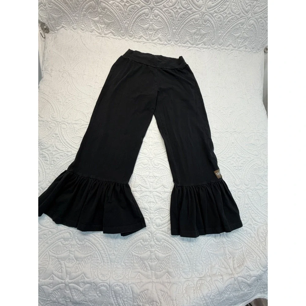 Matilda Jane Girls Black Ruffle Hem Wide Leg Pants Size M Cotton Blend Stretch
